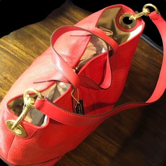COACH Hadley Luxe Red Tumbled Leather Oversized Shoulder Bag Carry On Tote - Picture 6 of 17